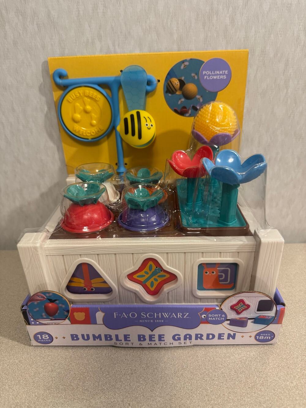 FAO Schwarz Bumble Bee Garden Sort Match Set Wood Toy New